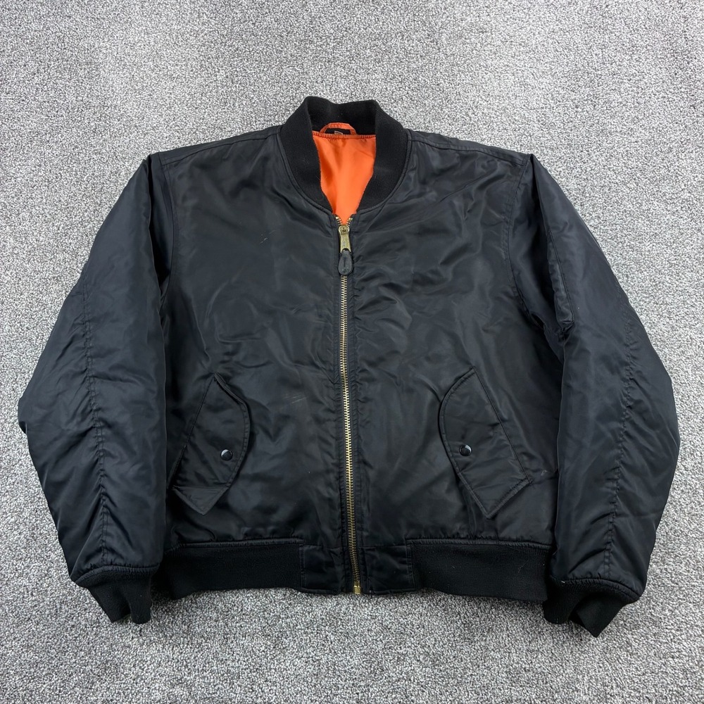 MA-1 Flight Jacket Mens XL Black Orange Nylon Reversible Bomber Military Fox